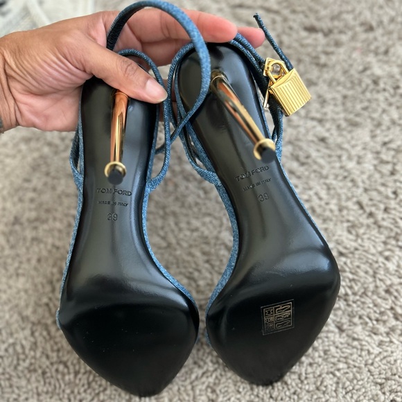 TOM FORD Women’s Padlock 105 Denim Point Toe Ankle-Strap Sandal - Picture 6 of 8
